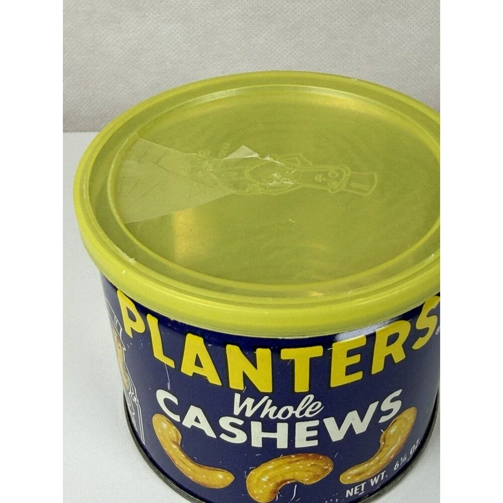 Vintage Planters Whole Cashews Tin with Yellow Lid - 6.5 oz Key-Open Metal Can